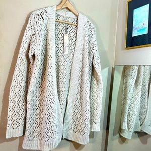 NWT Les Serein knee length open cardigan sz S crochet soft!!! Cozy oatmeal color